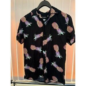 Men’s Original Use Black Pineapple All Over Print Button Down Shirt Size Small